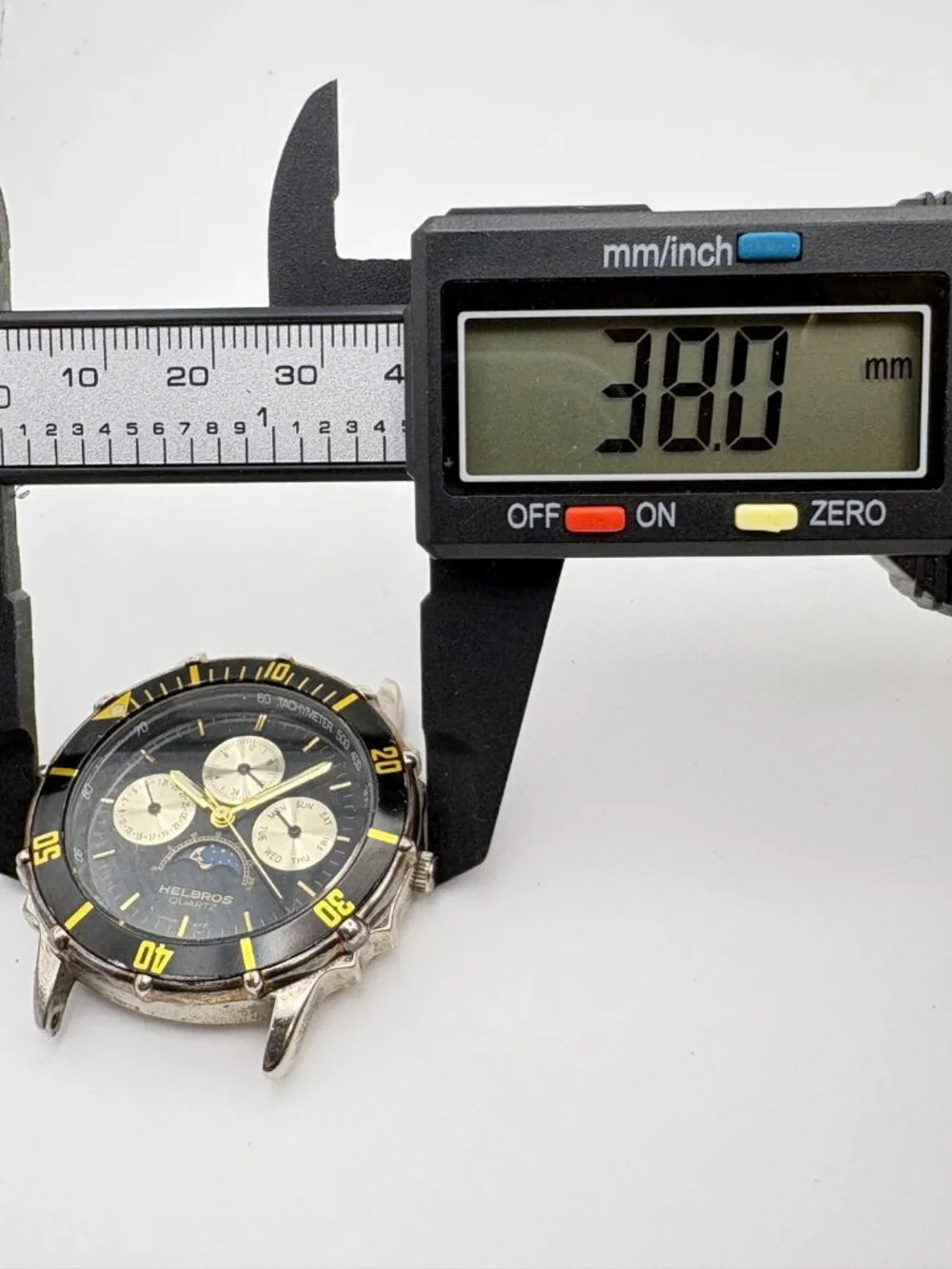 Helbros Quartz Moonphase Watch Head 38mm Diver Bezel Subdials Vintage 9301 4P31